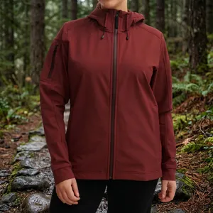 Veste coupe-vent de course en coton imprimé pour femme, imperméable avec fermeture éclair thermosoudée, poche sur le biceps, manteau athlétique à capuche - Product Image 5