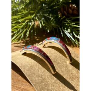 Navajo Handmade Pink Mohave Turquoise & Sterling Silver Inlay Stud <b>Earrings</b> - Product Image 2