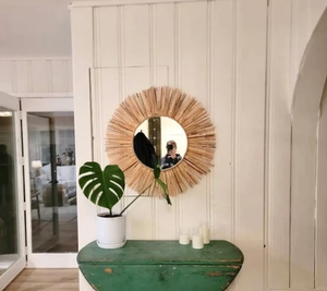 Miroir rond en bambou, décoration murale miroir, miroir Boho de miroir mural naturel pour la décoration intérieure - Product Image 2