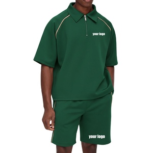 Polo et short pour homme en coton 100% de haute qualité, taille plus, uni, écologique, avec logo brodé personnalisé, imprimé, streetwear 2 pièces - Product Image 1