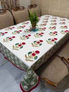 Conception florale Personnalisable Main Bloc Imprimé Écologique 100% Coton Nappe Fabriqué À La Main Artisan Conception Lavable Couverture - Product Image 3