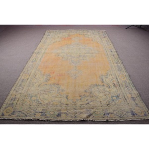 Vintage 6,46x10,4 ft Large Rug, Turkish Rug, <b>Yellow</b> Striped Rug - Product Image 1