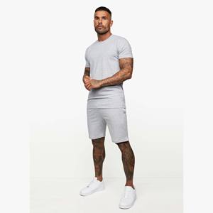 100% coton peigné coupe ajustée manches courtes col rond décontracté imprimé Twinset fondamental chiné gris T-Shirts Shorts pour l'été - Product Image 3