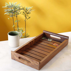 Bandeja de servicio de madera Premium con asas laterales perfecta para desayuno, café, comedor, decorativo y uso en la cocina - Product Image 3