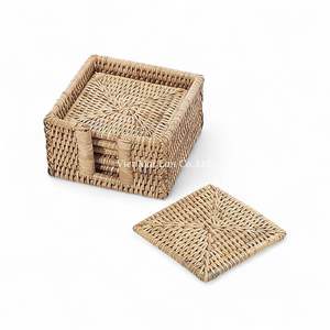 Natural <b>Woven</b> Rattan <b>Coaster</b> Set With Simple Design And Tray For Home Cafe And Dining Table - Product Image 3