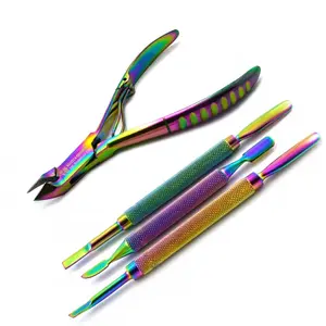 Nail Cuticle Clippers Rainbow Color Dead Skin Remover Nippers Stainless Steel Nail Pusher Scraper Clippers Manicure Kit