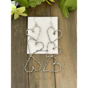 Sterling <b>Silver</b> Navajo <b>Heart</b> Drop <b>Earrings</b> with Pearl Shell Diamond Accents - Product Image 1