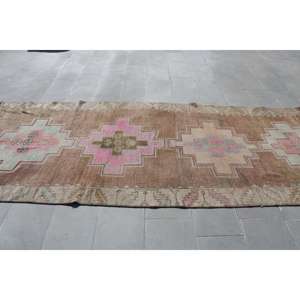 Alfombra de 4.4x11.4 pies, Alfombra Turca, Alfombra a Rayas Marrones - Product Image 3