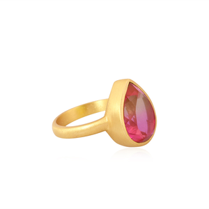 Bague en pierre précieuse de quartz double rose, bague en laiton plaqué or, bagues tendance, fournisseur de bijoux, collection de bijoux classiques - Product Image 4