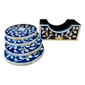 Dessous de verre en nacre de luxe Dessous de verre incrustés MOP faits à la main Tasse à thé de qualité supérieure avec incrustation de pierre Noyer - Product Image 2