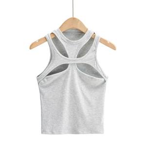 Girls New Asymmetrical Hollow Solid Color <b>Knitted</b> Halter Neck <b>Short</b>-<b>sleeved</b> Summer Sexy Sporty Breathable Tank <b>Top</b> - Product Image 3