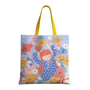 Happy Girl Solid Color <b>Canvas</b> Tote <b>Bag</b> with Zipper <b>Drawstring</b> Closure Customizable Logo Portable Cotton Lining for All Seasons - Product Image 5