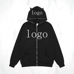 Sweat à capuche avec fermeture éclair et couverture du visage pour hommes Sweat à capuche avec fermeture éclair complète impression bouffante Logo personnalisé Sweat à capuche sérigraphique pour hommes - Product Image 3