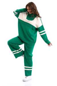 Conjunto de dos piezas de gran tamaño con cremallera a rayas de punto para mujer de alta calidad, ropa informal, ropa de oficina, suéter, pantalones, conjunto - Product Image 4