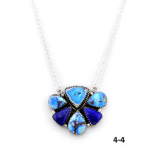 Collier artisanal Southwest avec Lapis Lazuli Golden Hills, Argent Sterling, Turquoise et Acier Inoxydable, Design Fleur et Chiffres Tendance, Cadeau - Product Image 2