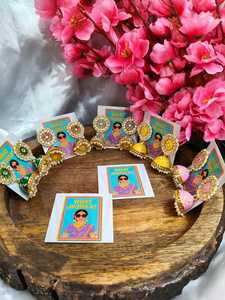 Handmade Meenakari <b>Jhumka</b> <b>Earrings</b> Kundan & Pearl Jewelry Bollywood & Pakistani Bridal Accessory Haldi Sangeet Ceremony Favors - Product Image 2