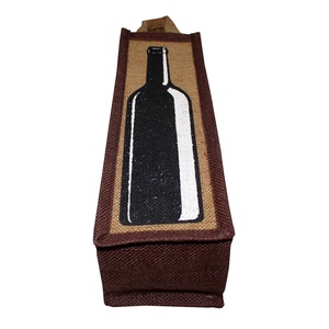Sac à vin en toile de jute à poignée automatique réutilisable de qualité imprimé PP laminé conception étanche pour une bouteille sacs promotionnels de vin de jute - Product Image 4