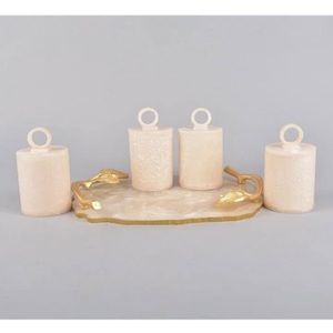 Plateau et bocaux de rangement en résine tendance, plateau de service ovale en résine, décoration de table, vaisselle pour la maison et l'hôtellerie, plateau de table à manger - Product Image 2