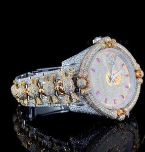 Montre stylée Hip Hop Skull avec mouvement automatique VVS1 Moissanite Diamond Montre-bracelet aspect antique pour hommes et femmes - Product Image 6