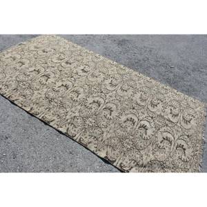 Tapis en Laine Marron Beige Vintage 4x8.6ft Fait à la Main Classique Style Turc Patchwork Design Rectangulaire Couloir Modèle pour Chevet Latex - Product Image 2