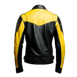 Chaqueta de moto de piel de cordero negra y amarilla para hombre con chaqueta de moto de cuero de carreras protegida por CE para motorista blindado para hombre - Product Image 6