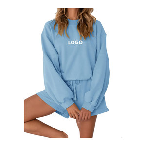 Jersey deportivo informal para chica con logotipo personalizado, Conjunto de sudadera y pantalones cortos de entrenamiento para mujer, sudaderas geniales y pantalones cortos de 2 piezas para mujer - Product Image 2