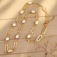 Collier de perles blanches d'eau douce naturelles collier à breloques en or pour femmes chaîne à maillons lariat femmes mode bijoux de perles minimalistes