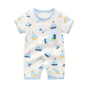 Mameluco de verano de algodón 100% para bebé, suave y transpirable, con mangas cortas de poliéster, cómodo para exteriores, servicio OEM disponible - Product Image 1