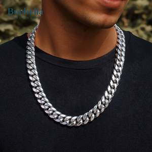 Venta caliente al por mayor 14K oro blanco plateado 925 Plata 14mm Miami cadena cubana cadena fina sin cuello - Product Image 1