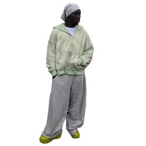 Sweats à capuche personnalisés pour hommes, surdimensionnés, à épaules tombantes, lourds, avec fermeture éclair, 100% coton, sweats à capuche vierges pour hommes - Product Image 1