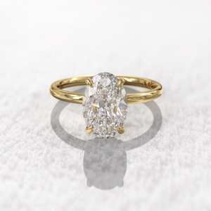 Anillo de compromiso de oro sólido de 14 quilates con corte ovalado romántico para mujer, joyería de boda con diamantes cultivados en laboratorio para fiestas y aniversarios - Product Image 1