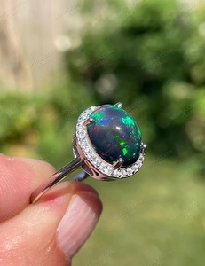 Bague de fiançailles vintage islamique en argent sterling 925, 12x16mm, 5,75 carats, opale ovale naturelle, bon feu, pierre précieuse indienne, sertie en bélière, troisième - Product Image 3