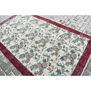 Vintage Large Rug 5.3x8.6 ft, <b>Red</b> Blue Camouflage Rug <b>Wool</b> - Product Image 4