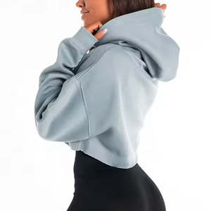 Sudadera corta de manga larga con capucha para mujer, sudadera informal holgada - Product Image 2