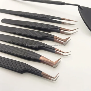 Ensemble de pinces à épiler professionnelles en or rose, pointe noire, acier inoxydable, anti-magnétique, anti-statique, extension de cils en volume, miroir - Product Image 4