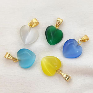 Colgante de Piedra Ojo de Gato Monalisa de 14 mm, Forma de Corazón Abultado, Chapado en Oro, Plata de Ley 925, Colgante con Argolla, Amuleto de Ojo de Gato Hecho a Mano - Product Image 3