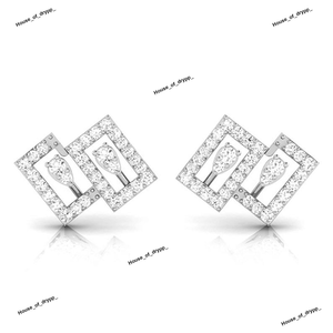 Pendientes Geométricos Cuadrados Dobles de Plata 925 con Centro de Diamante Moissanita en Forma de Pera, Diseño Moderno y Lujoso - Product Image 3