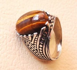 Anillo de Hombre al por Mayor, Nuevo, con Piedra Natural de Ojo de Tigre, Diseño Árabe, Anillo de Hombre Turco, Joyería de Plata de Ley 925 - Product Image 3