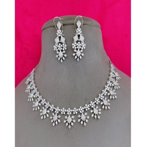 Simple Look Luxury Designer Statement Jewelry <b>Set</b> with Royal Green White Zircon Brass <b>Necklace</b> <b>Set</b> for <b>Wedding</b> Party Gift - Product Image 1