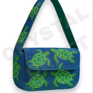 Sac à bandoulière perlé vert avec broderie de perles de rocaille Sac à main unisexe léger et durable de conception pure unique - Product Image 4
