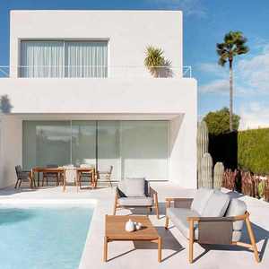 Chaise longue d'extérieur contemporaine en teck Chaise d'appoint moderne en corde et toile pour patio, cour ou jardin de villa - Product Image 4