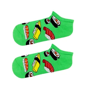 Calcetines tobilleros verdes con logo personalizado, transpirables, aptos para diabéticos, con estampado floral, diseño de sushi, de nailon tejido, desechables, para uso diario. - Product Image 1