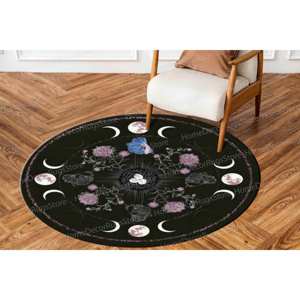 Alfombra con Estampado de Luna: Alfombra Boho con Luna, Alfombra Boho Moderna, Alfombra Redonda Grande, Alfombra de Chenilla - Product Image 5