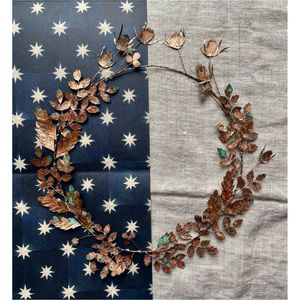 Couronne murale en métal cuivre rustique, sculpture florale artisanale, décoration murale suspendue, style feuille de métal pour décoration murale intérieure et extérieure - Product Image 3