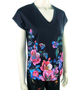 Alta calidad 100% algodón cuello en V mujer media manga camiseta ajuste Regular diseño personalizado Digital impreso Logo secado rápido transpirable BD - Product Image 2