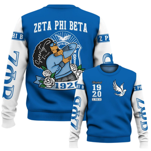 Sudadera con Cuello Redondo Zeta Phi Beta con Letras Griegas para Mujer, Hermandad 1920, Azul, Bordada, de Felpa - Product Image 6