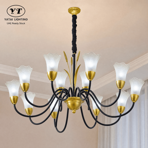 Modern Iron Chandelier With Frosted Glass Flower Shades Gold Finish Adjustable Height For Dining Room And Living Room - Product Image 1