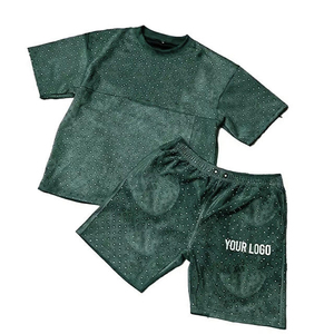 2025 nouveauté personnalisé t-shirts ensemble court pour hommes été 2 pièces ensemble short avec strass coton 2 pièces ensemble - Product Image 5