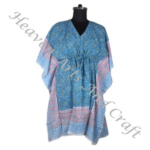 Vestido caftán de algodón 100% para mujer, caftán corto estampado a mano, peso ligero, ropa informal para ocasiones, modelo ODM Natural KFCS155 - Product Image 5