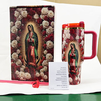 Taza de viaje aislada de acero inoxidable de 40 oz con logo personalizado de Nuestra Señora Virgen de Guadalupe y rosas, juego de vasos térmicos para coche, ¡la más vendida!